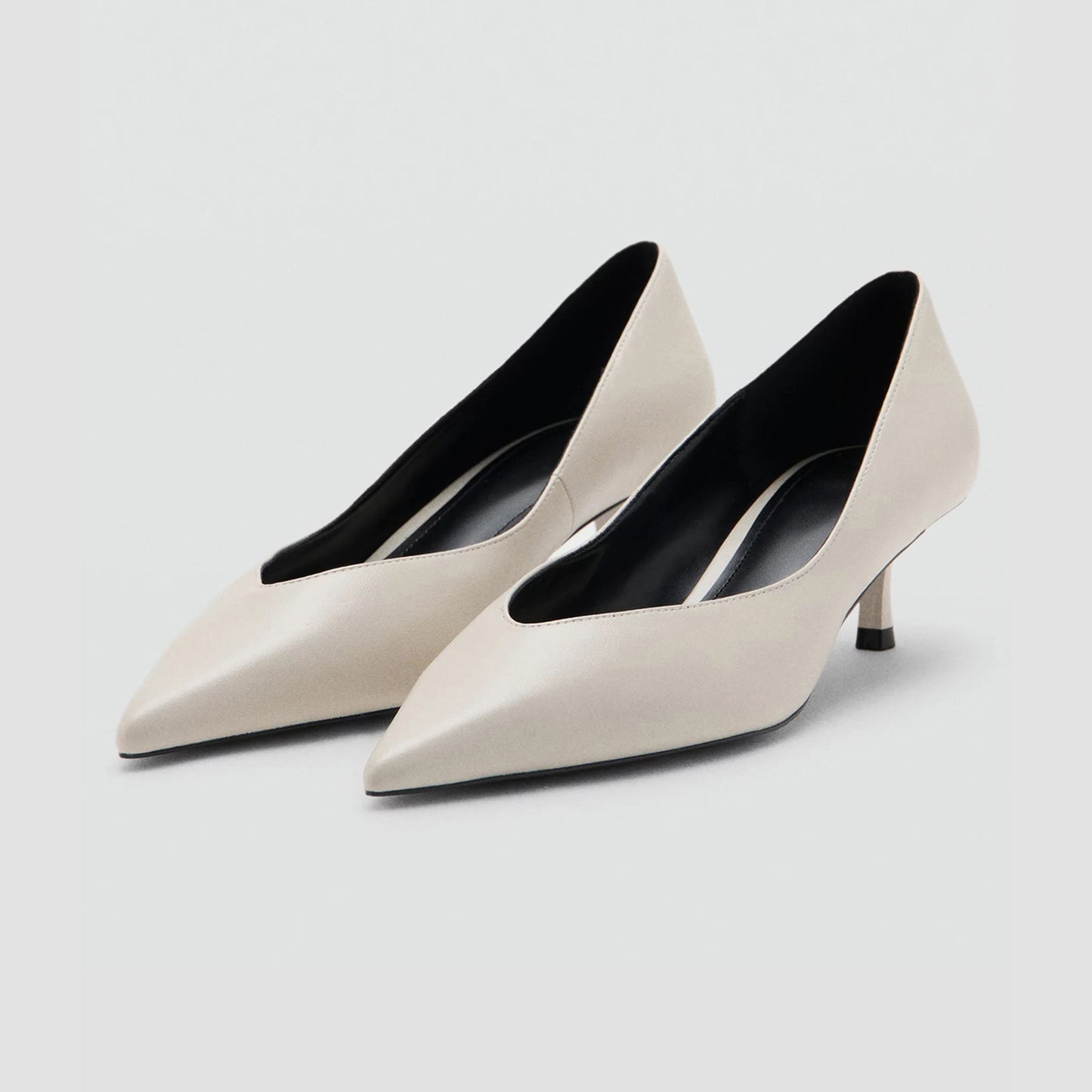 Ecru Pointed-Toe Slip-On Sleek Kitten Heels