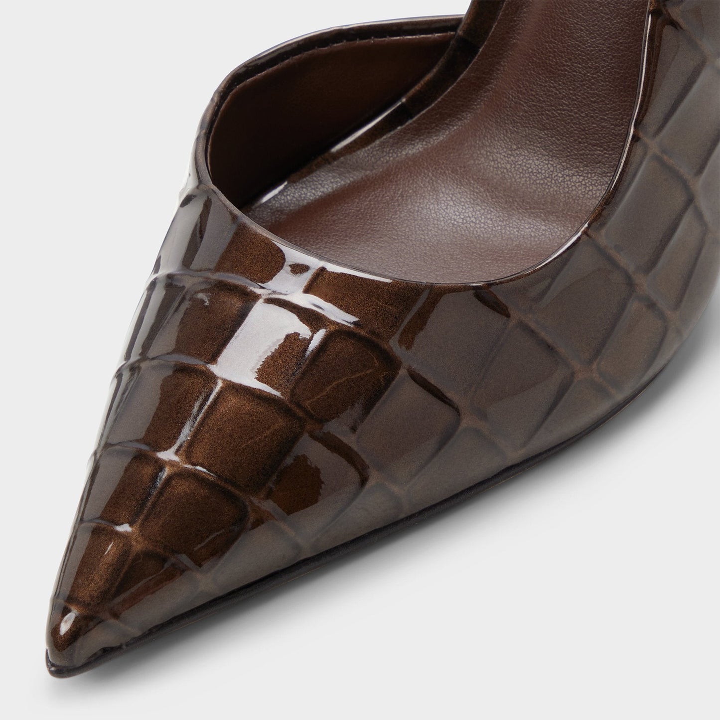 Dark Brown Stone Pattern Patent Leather Pointed-Toe Back Strap High Heels