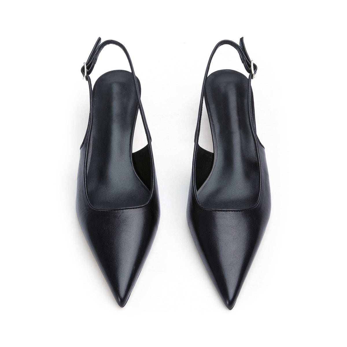 Chic Pointed-Toe Buckle Slingback Kitten Heels - Black