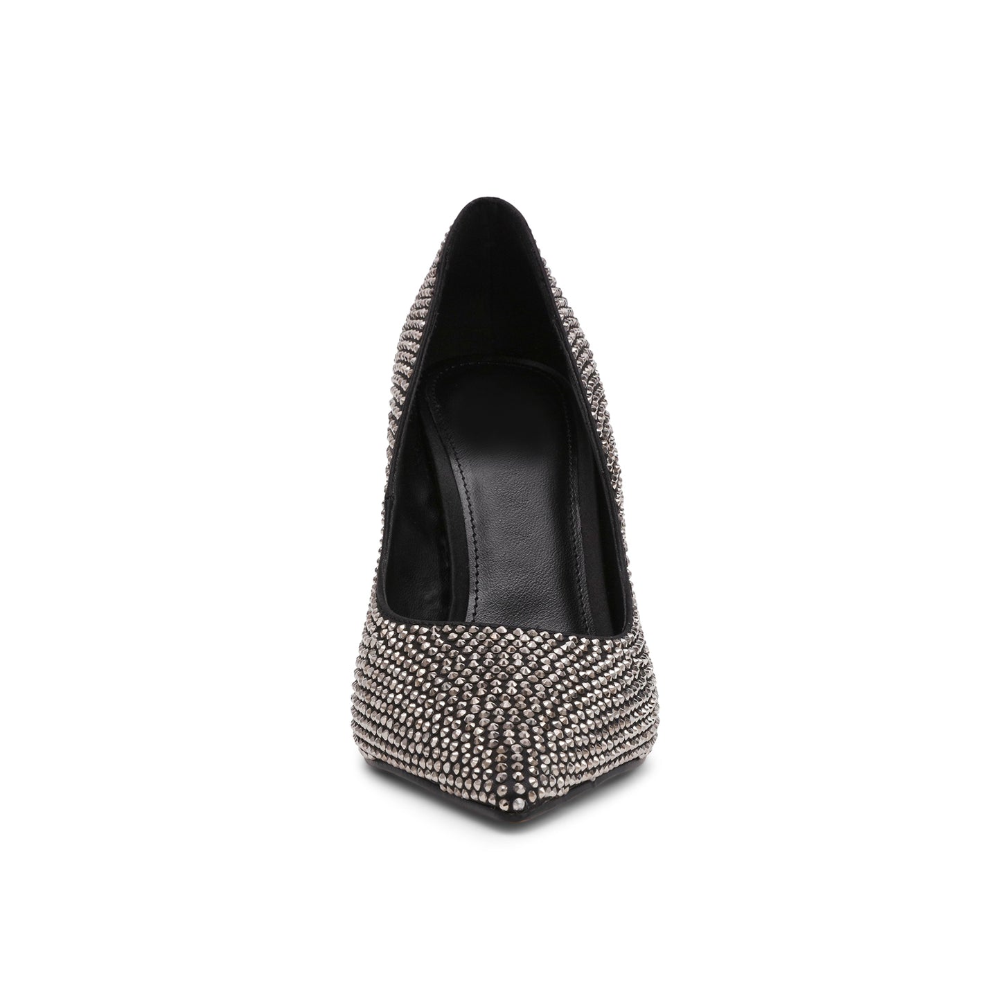 Black Satin Full Rhinestones Pointed-Toe Classic Slingback High Heels