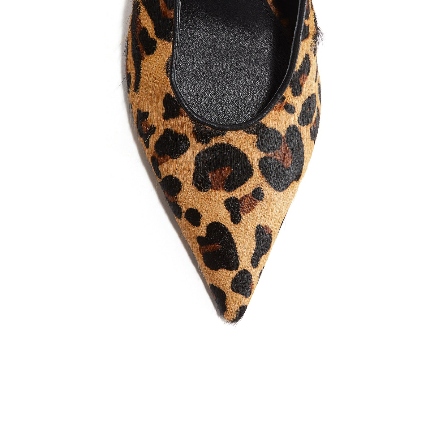 Leopard Pony Hair Pointed-Toe Slip-On Slingback Kitten Heels
