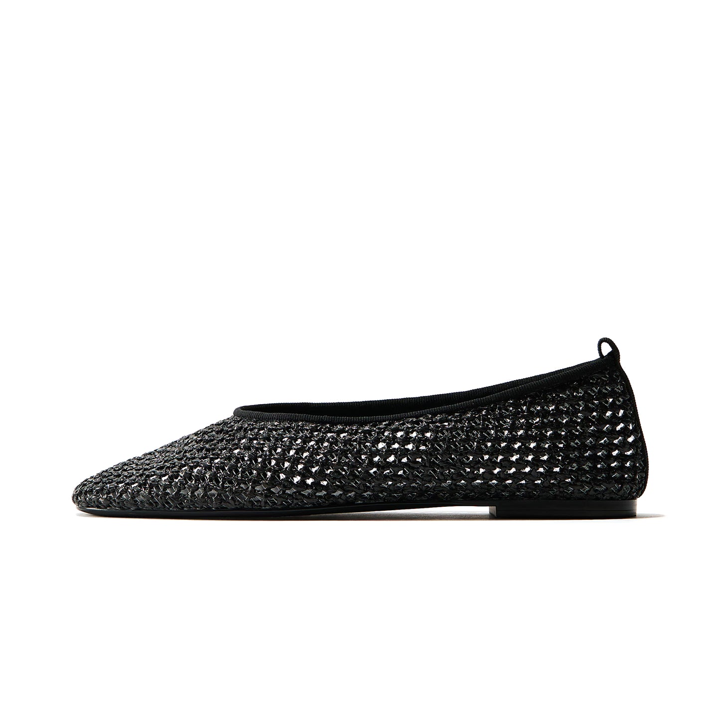 Black Woven Square-Toe Simple Slip-On Ballet Classic Flats
