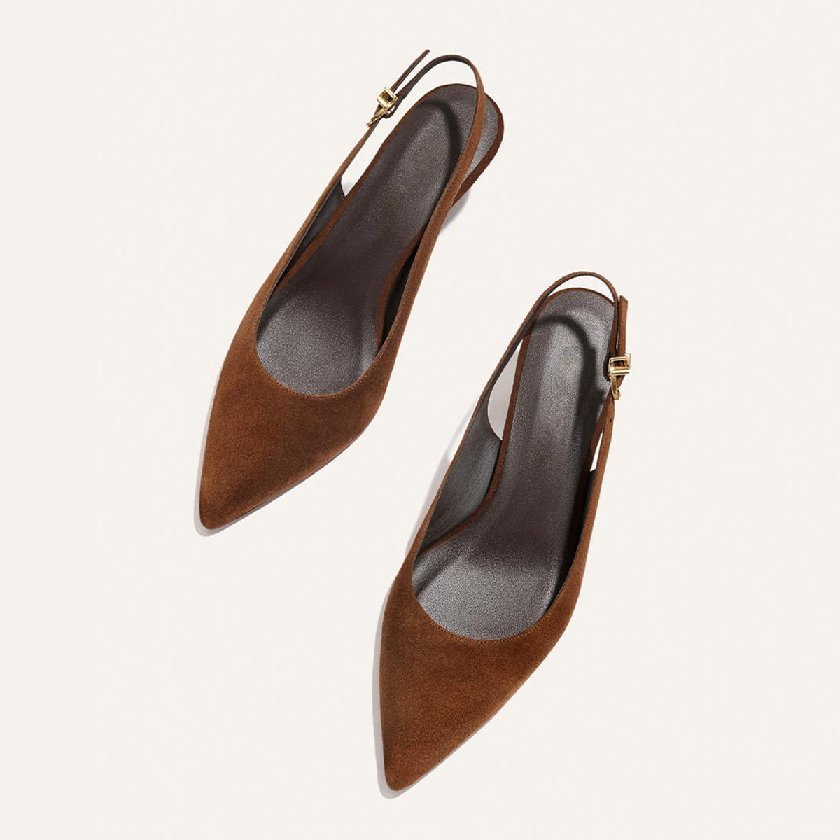Dark Brown Faux Suede Pointed-Toe Chic Back Strap Kitten Heels