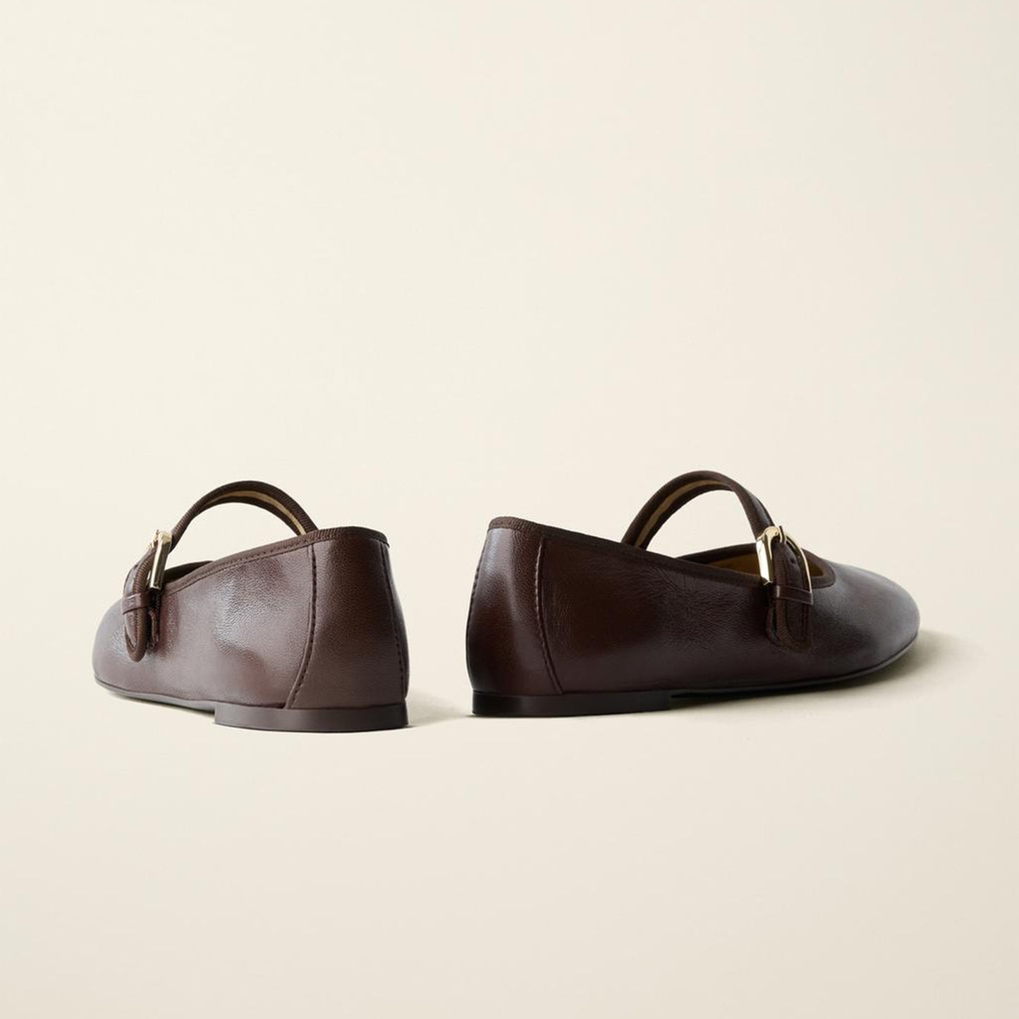 Brown Round-Toe Simple Buckle Middle Strap Chic Ballet Flats
