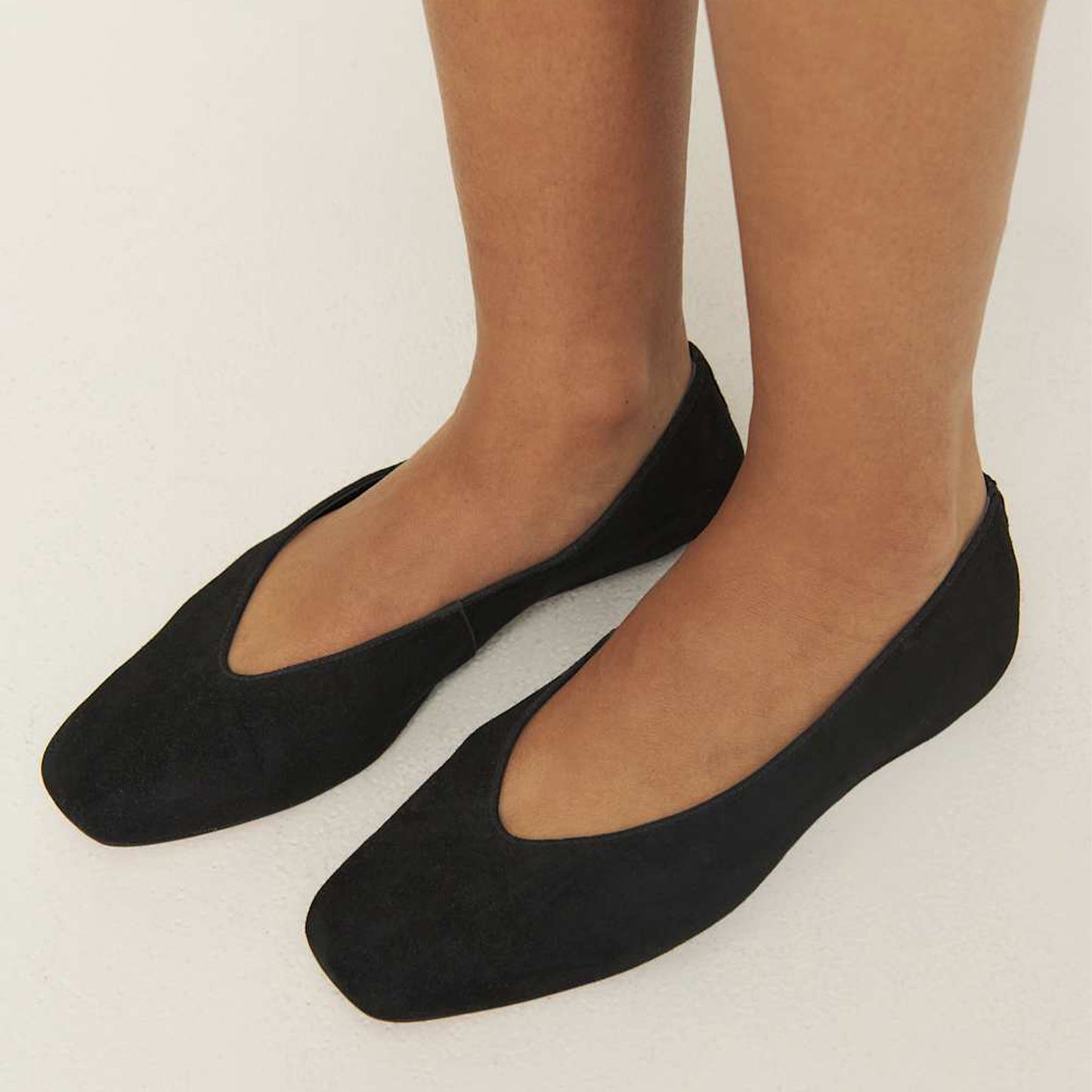 Black Faux Suede Square-Toe Classic Ballet Slip-On Flats