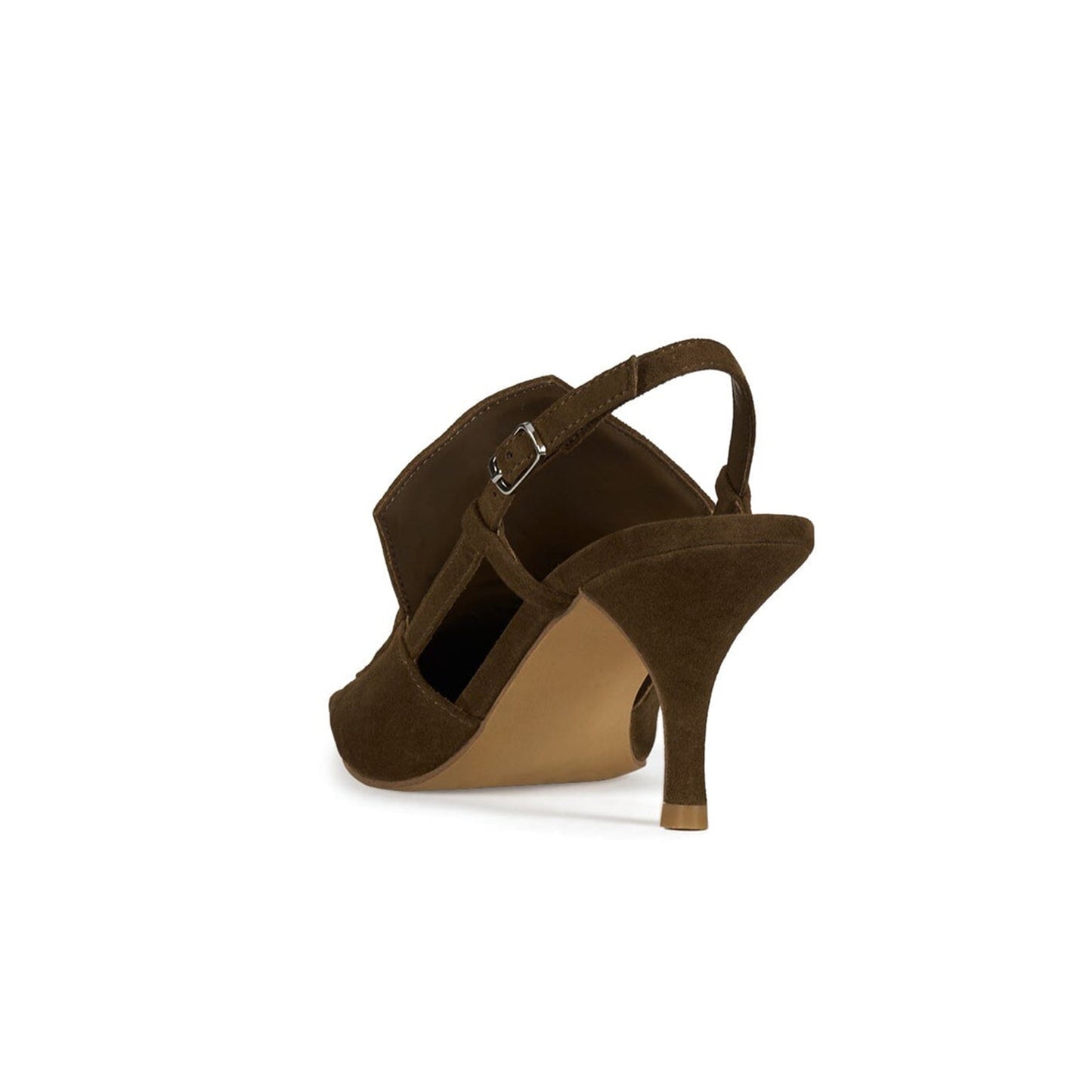 Brown Faux Suede Pointed-Toe Slingback Kitten Heels