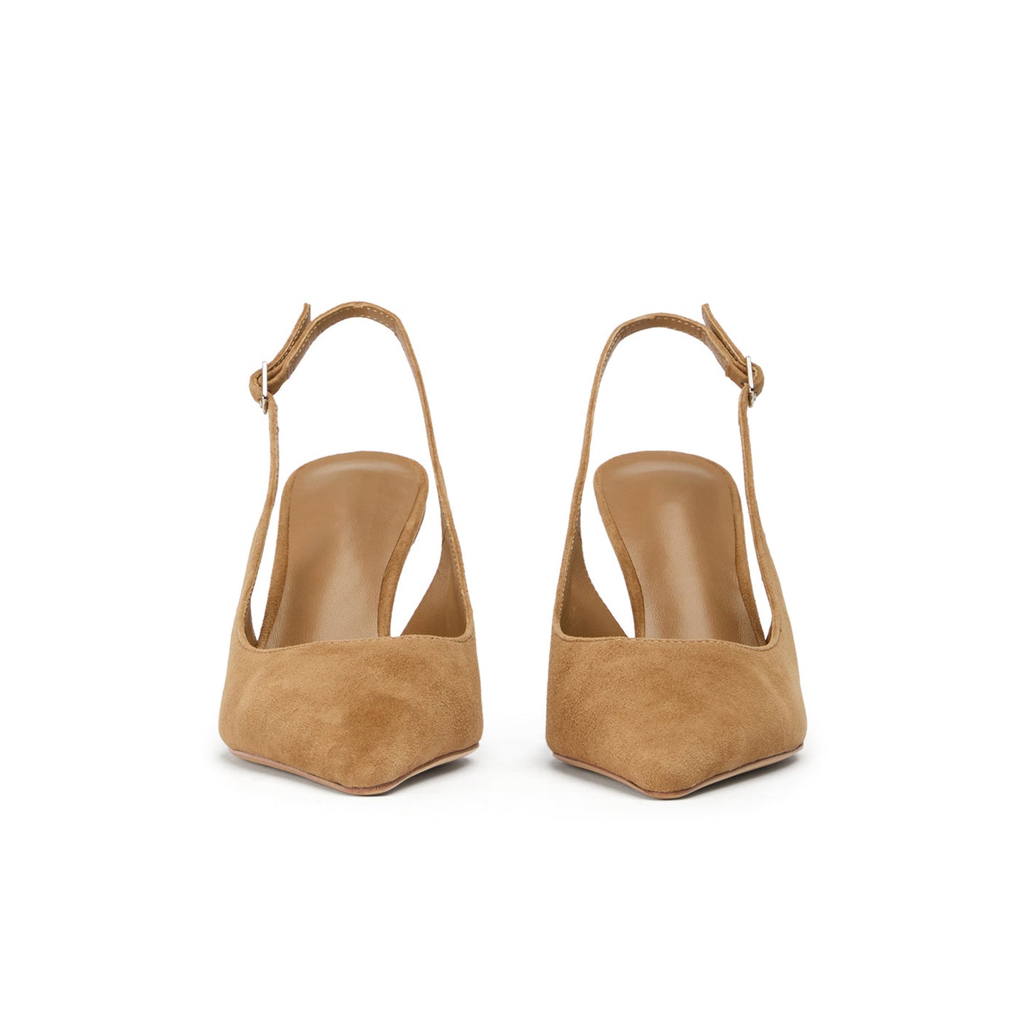 Taupe Faux Suede Pointed-Toe Slingback Pumps High Heels