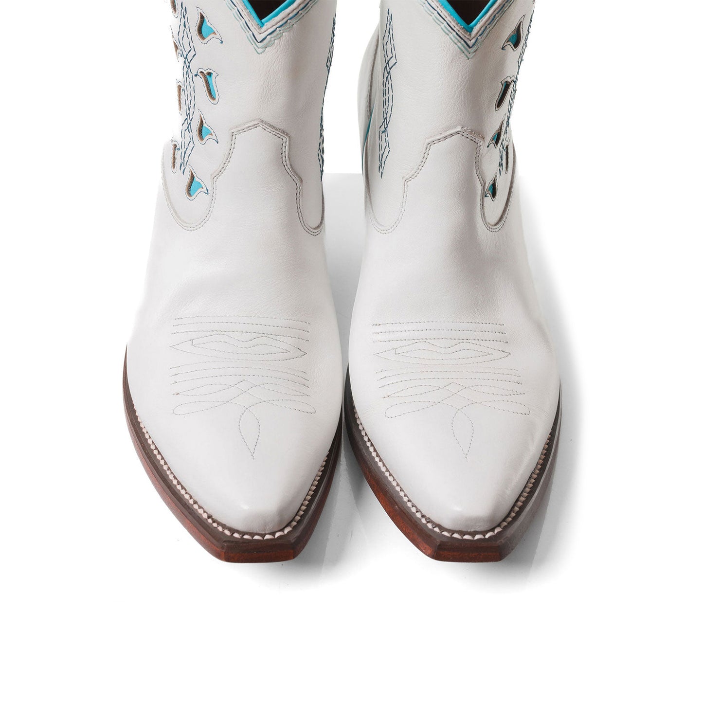 White Snip-Toe Tulip Inlay Embroidery Ankle Cowgirl Boots