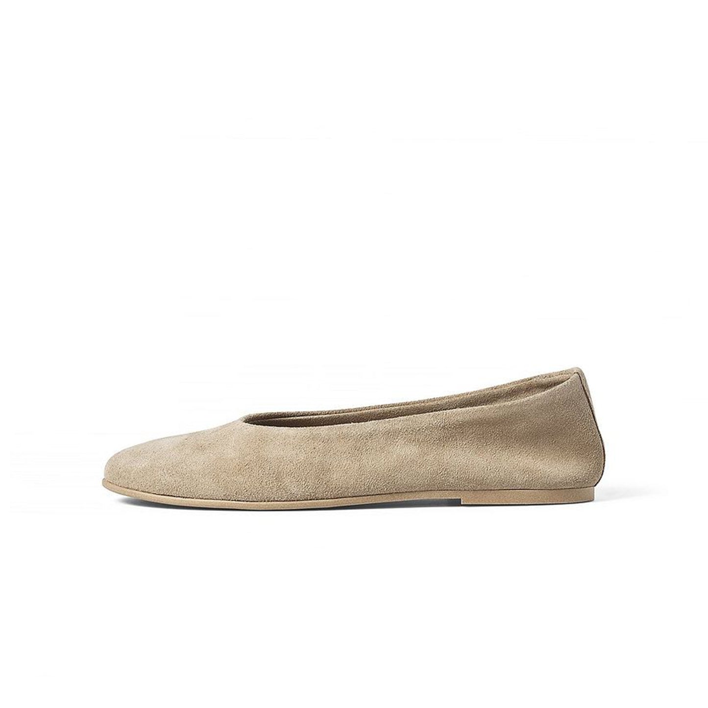 Beige Faux Suede Round-Toe Simple Classic Ballet Flats