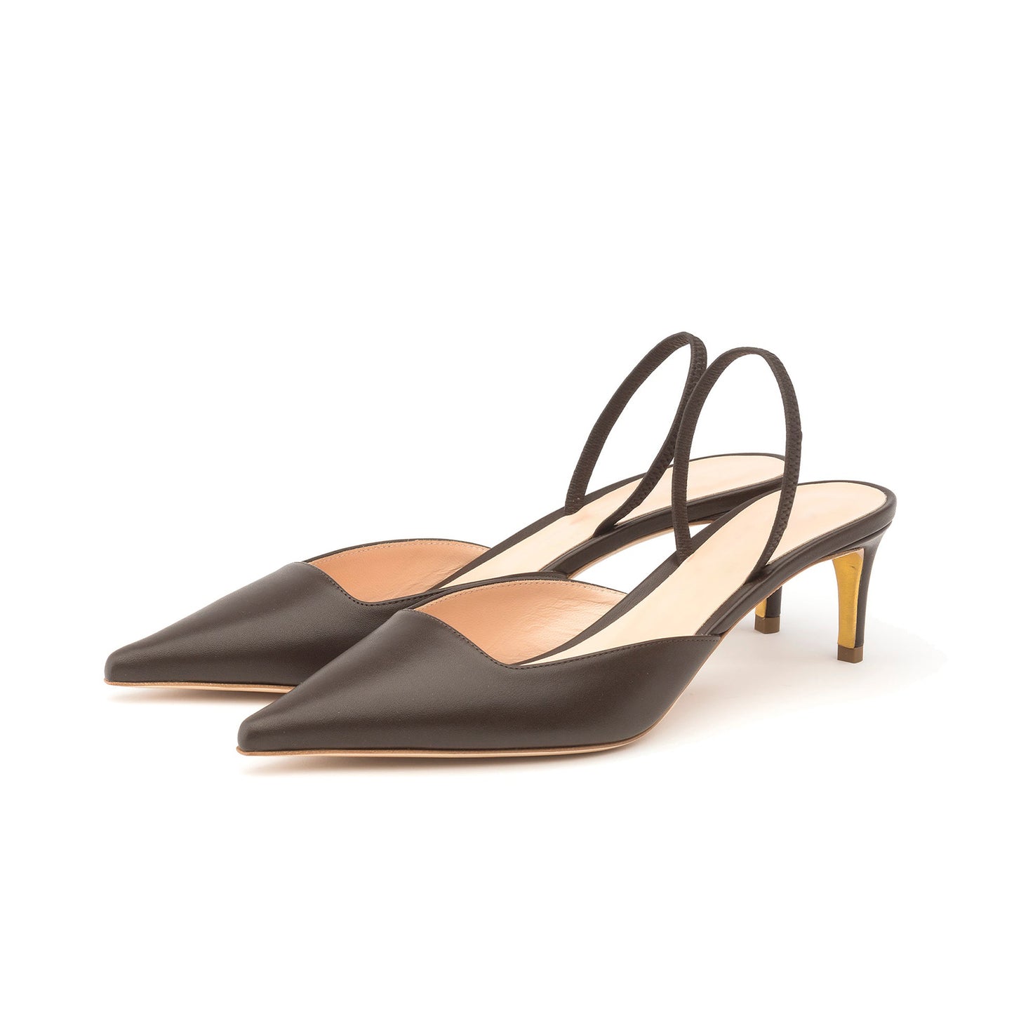 Coffee Eel Pattern Pointed-Toe Classic Slingback Kitten Heels