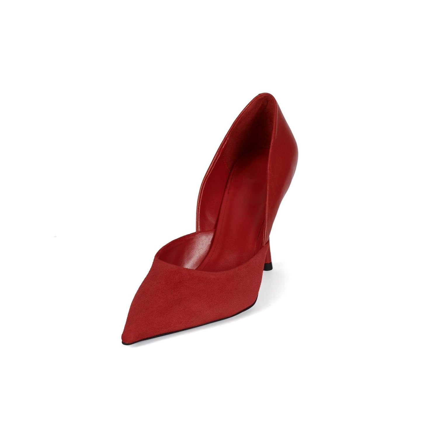 Red Contrast Double Textures Pointed-Toe Backless High Heels