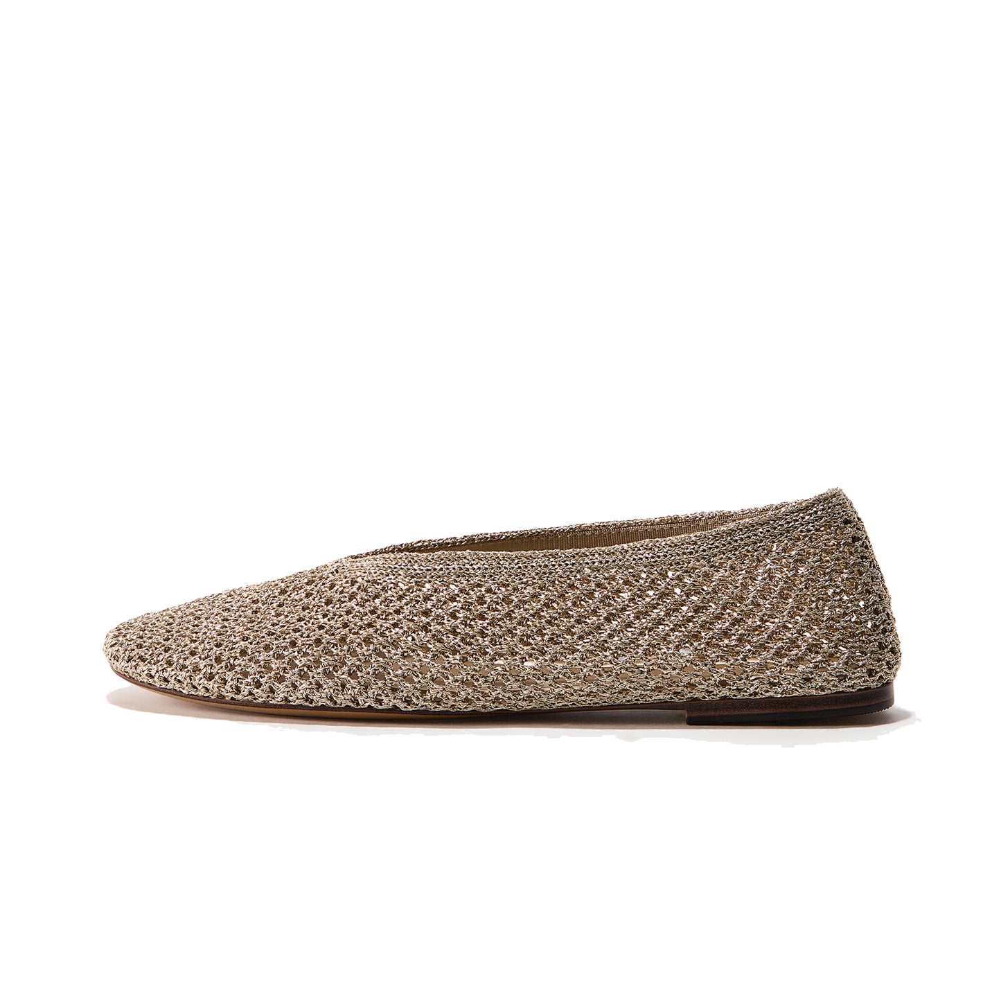 Champagne Woven Square-Toe Simple Slip-On Ballet Classic Flats