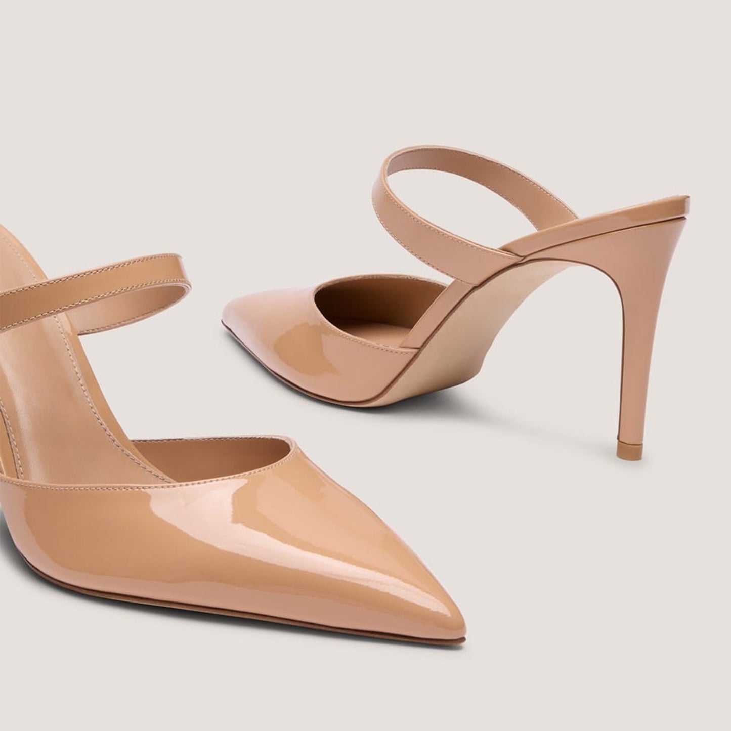 Patent Honey Pointed-Toe Middle Strap Slip-On High Heels