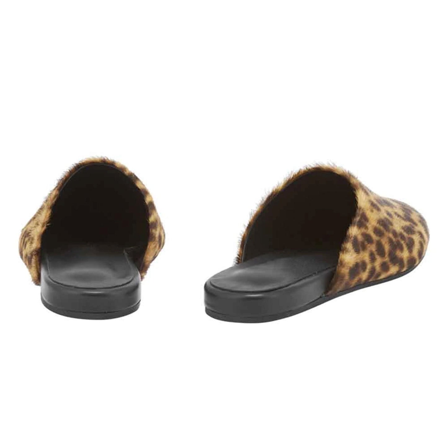 Leopard Pattern Pony Hair Round-Toe Slipper Backless Flats