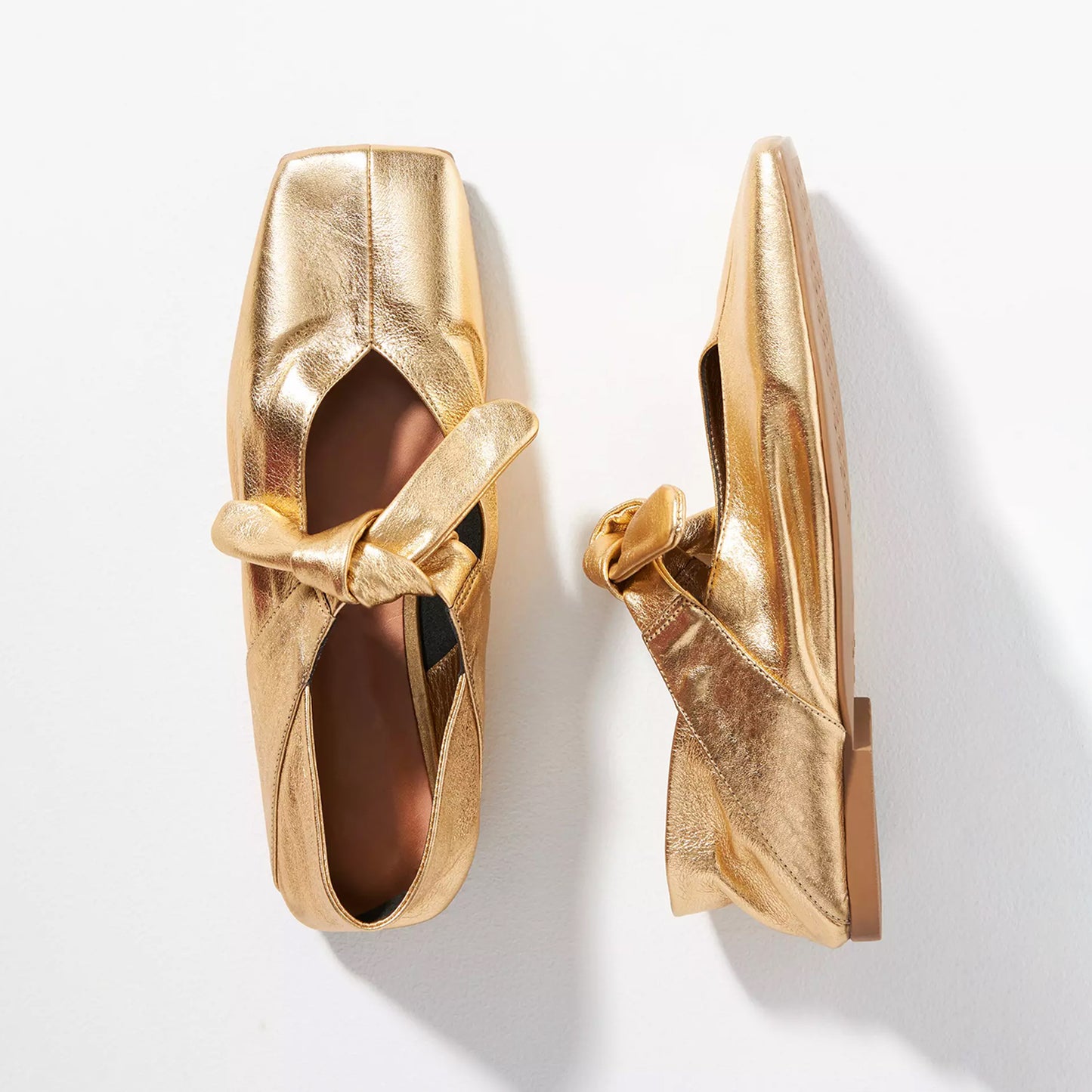Metallic Gold Mary Jane Ballet Flats – Square Toe Bow Flats