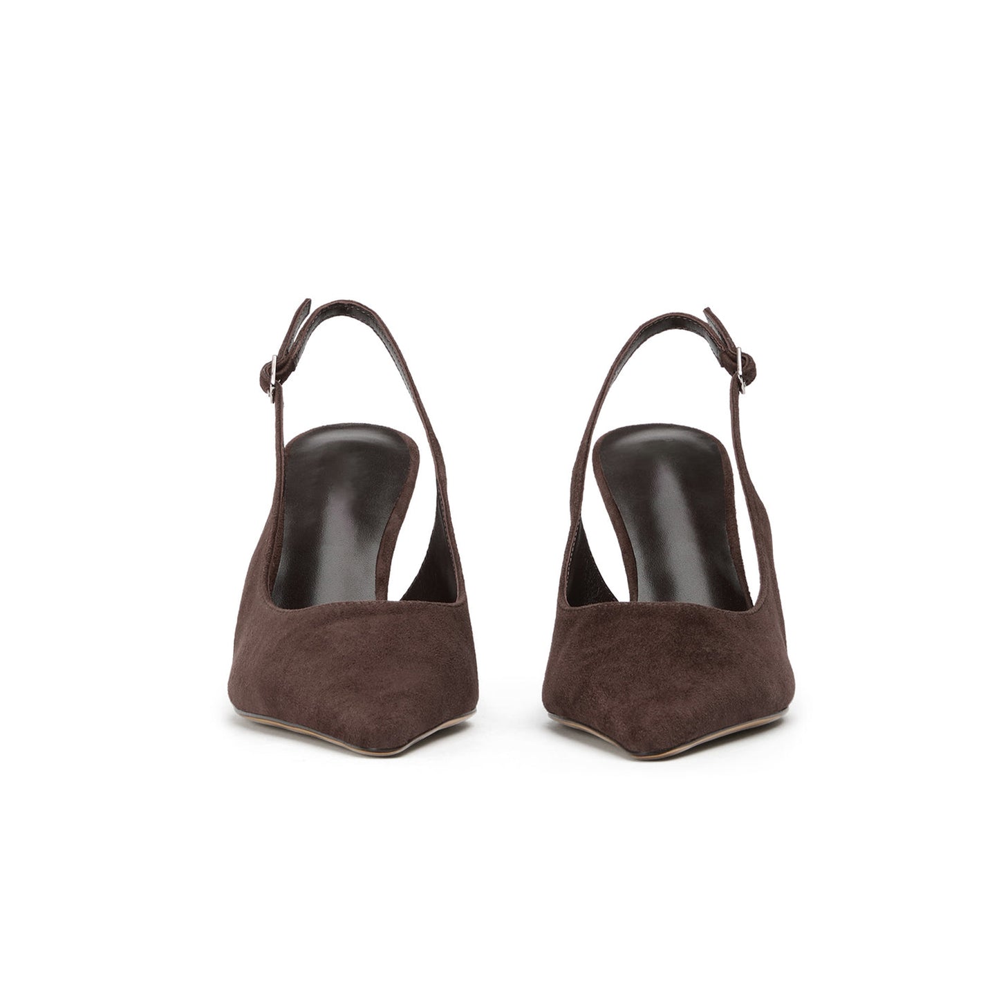 Coffee Faux Suede Pointed-Toe Slingback Pumps High Heels