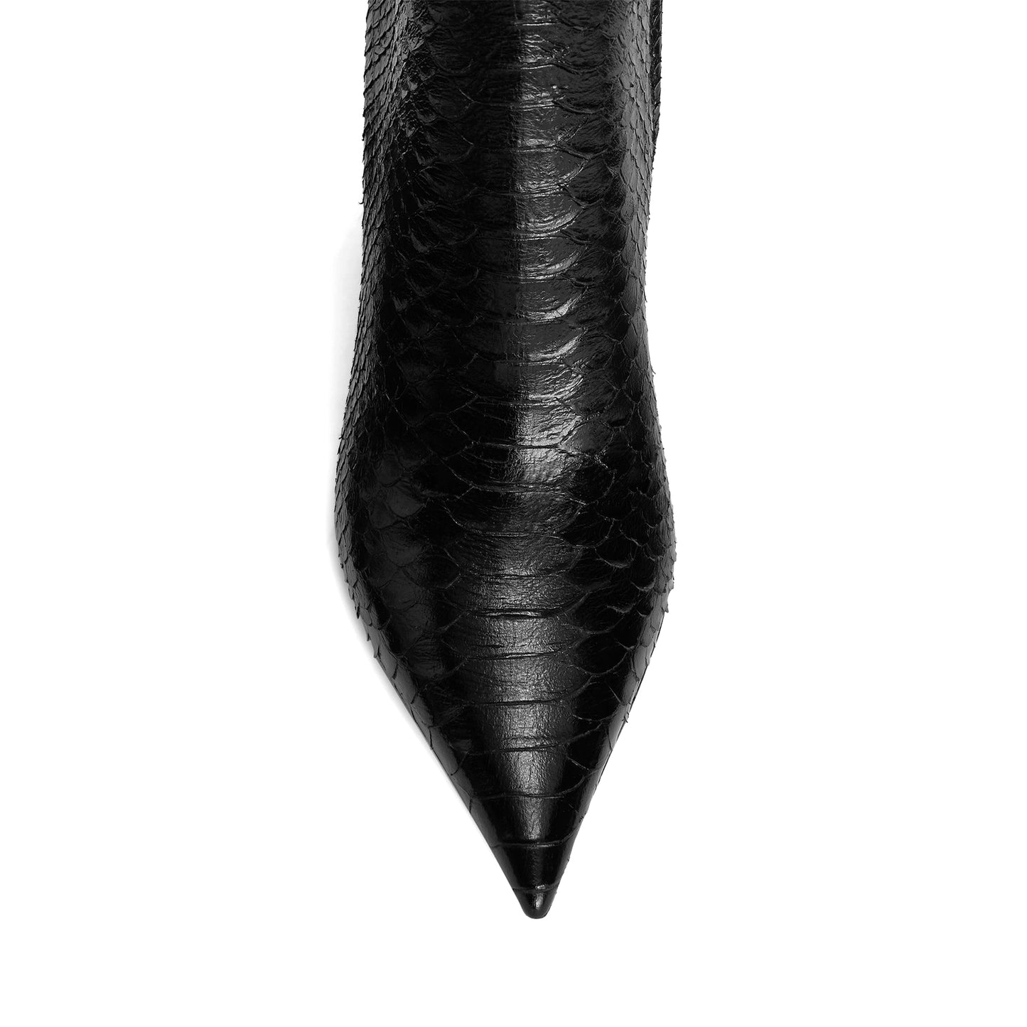 Black Snakeskin Print Pointed-Toe Classic Full-Zip Chic Ankle Stiletto Boots