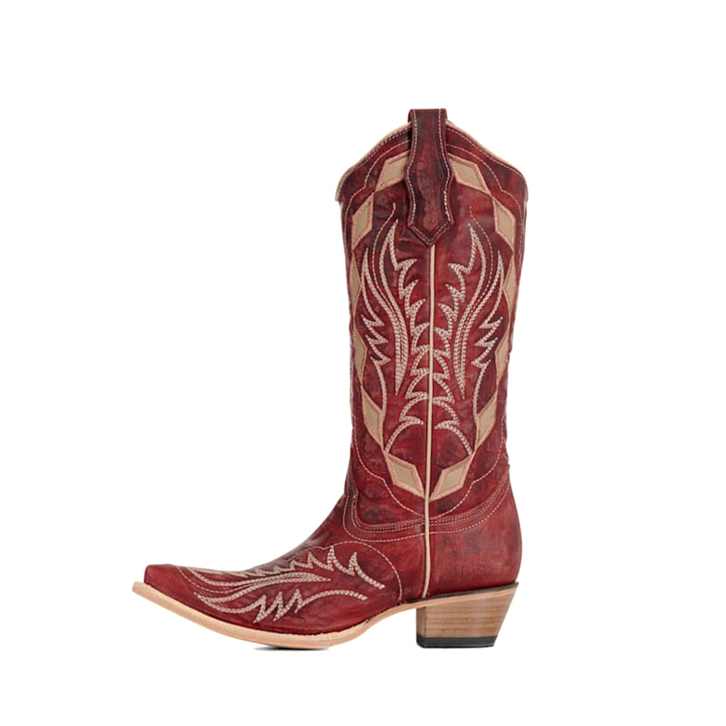 Dark Red Snip-Toe Embroidery And Inlay Mid Calf Cowgirl Boots