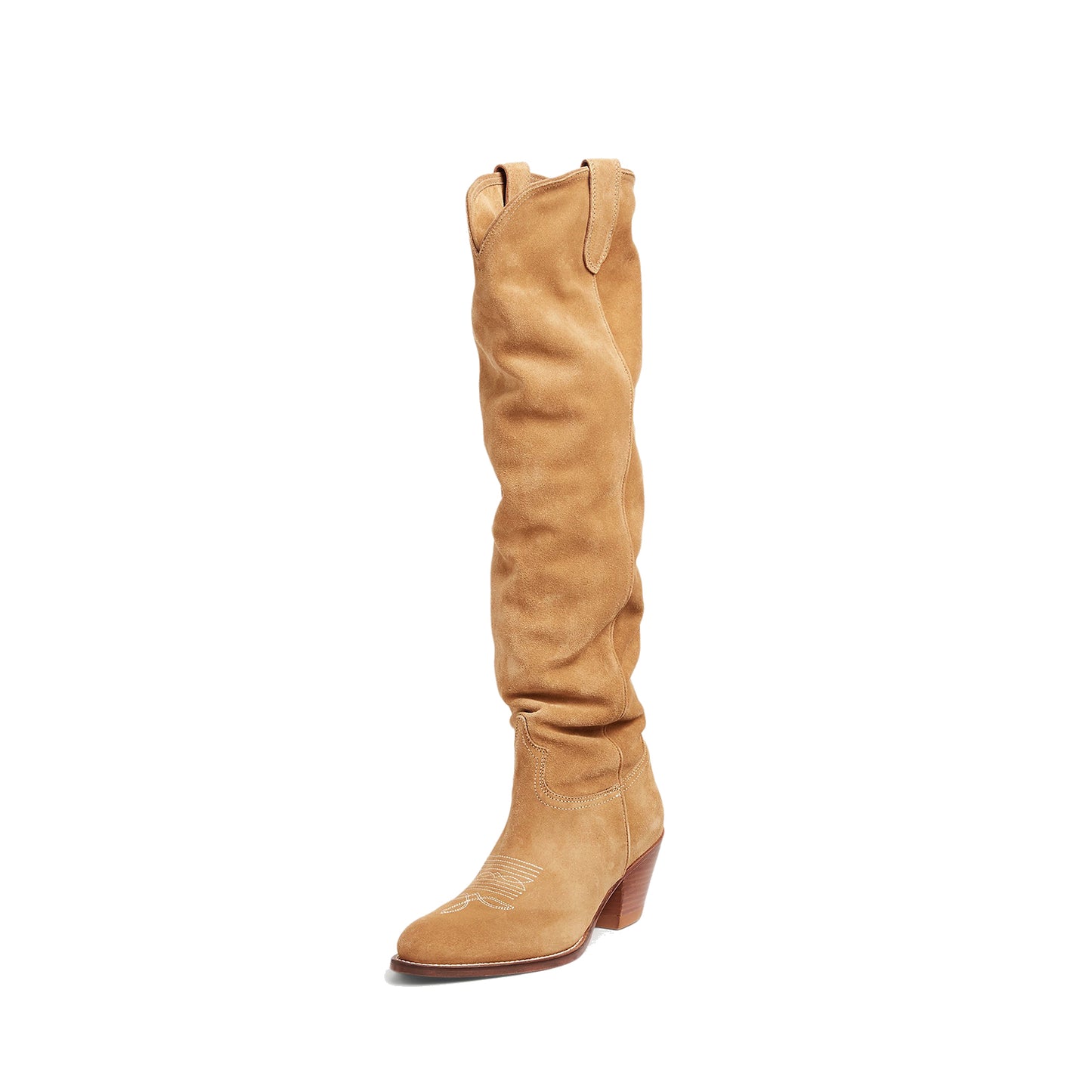 Tan Faux Suede Round-Toe Wide Calf Over-The-Knee Cowgirl Boots