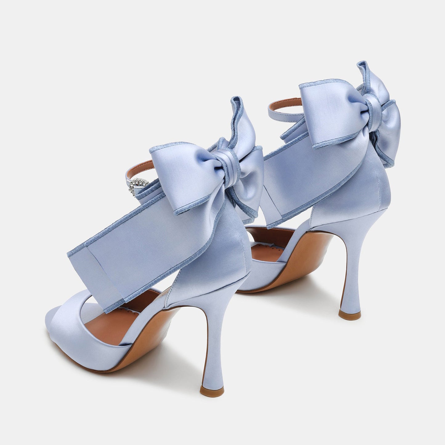 Blue Satin Round-Toe Back Big Bow And Ankle Strap Chic High Heels