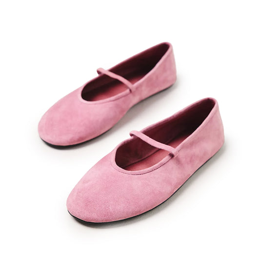 Lavender Faux Suede Round-Toe Bridge Strap Ballet Flats