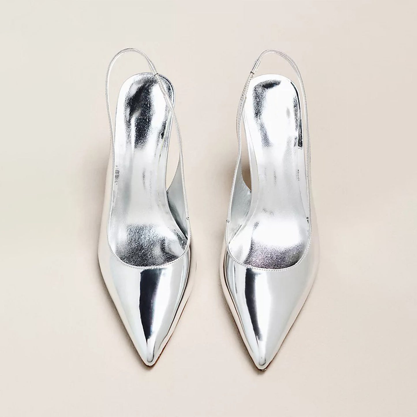 Metallic Sliver Pointed-Toe Classic Simple Slingback Kitten Heels