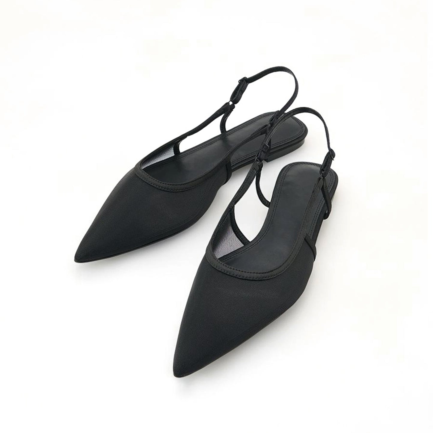 Black Mesh Pointed-Toe Simple Slingback Flats