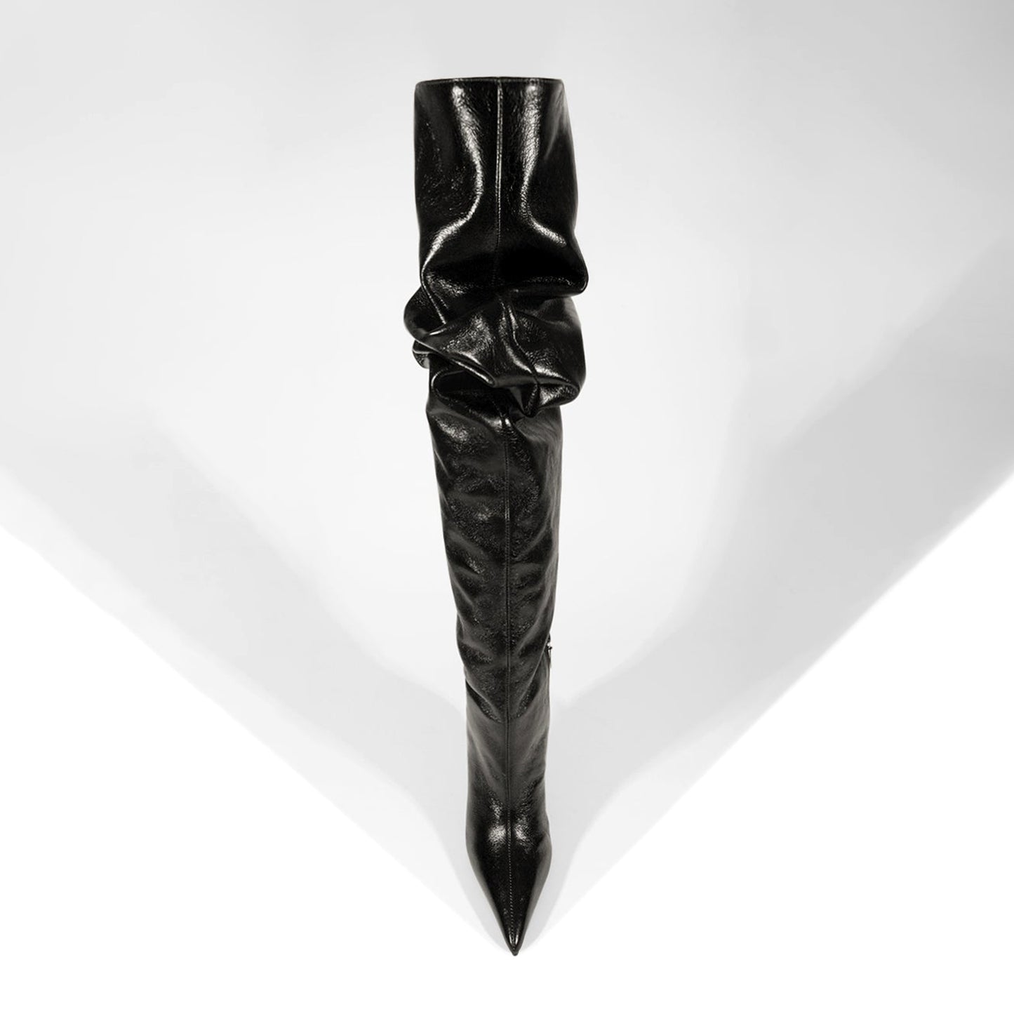 Black Pointed-Toe Short-Zip Slouch Over-The-Knee Stiletto Boots