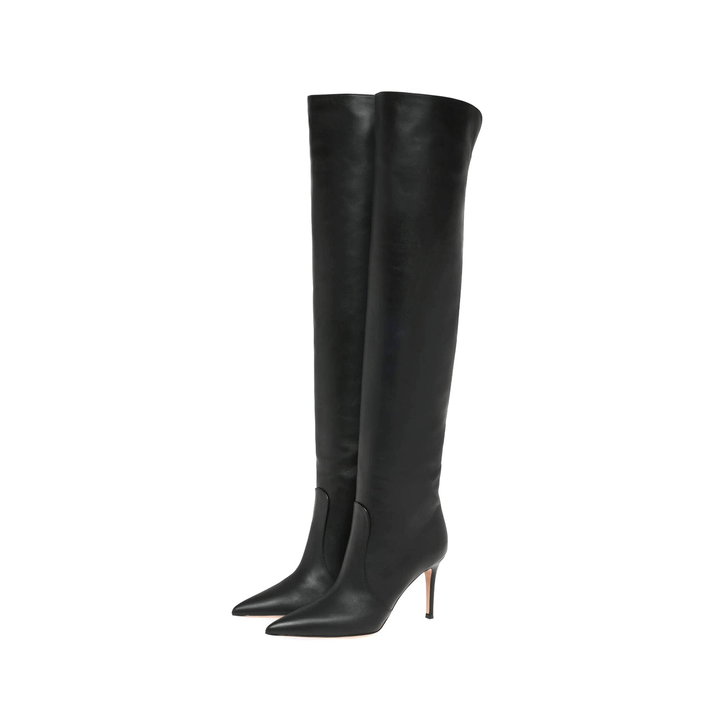 Black Vegan Leather Pointed-Toe Wide Calf Over-The-Knee Stiletto Boots
