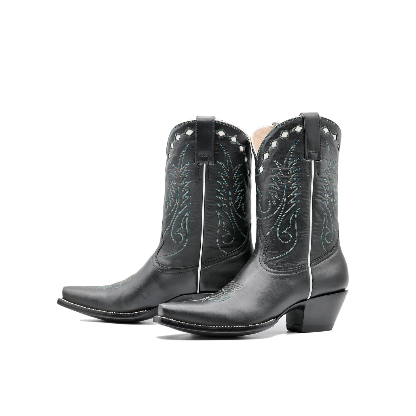 Black Snip-Toe Embroidery Classic Ankle Cowgirl Boots