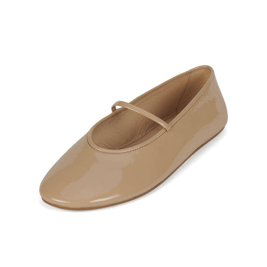 Patent Beige Round-Toe Mary Jane Chic Ballet Flats