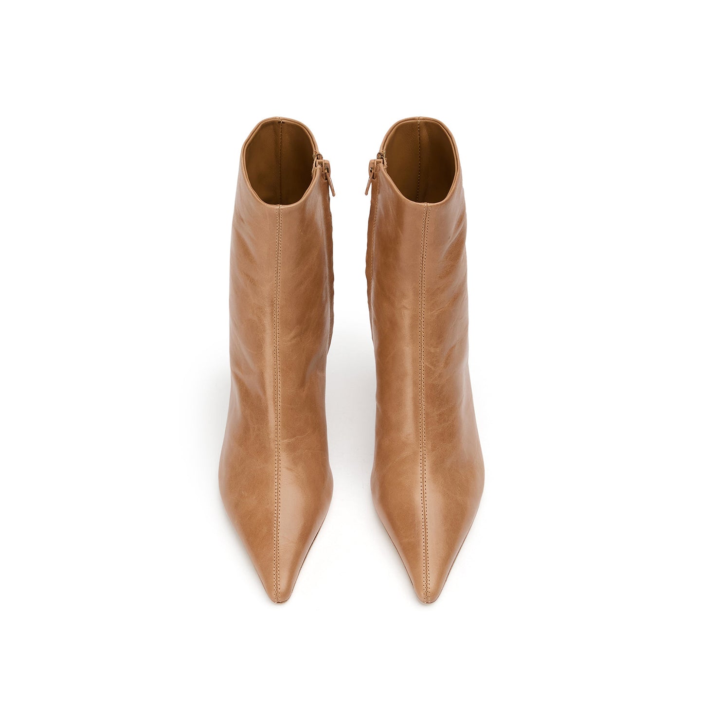 Vintage Tan Pointed-Toe Full-Zip Sleek Ankle Stiletto Boots