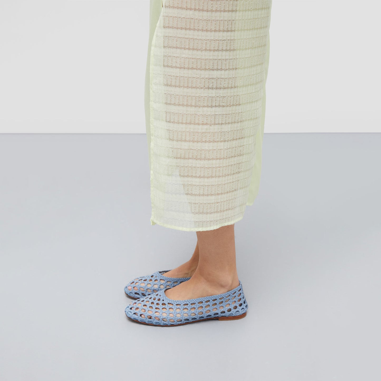 Blue Woven Round-Toe Slip-On Classic Ballet Flats