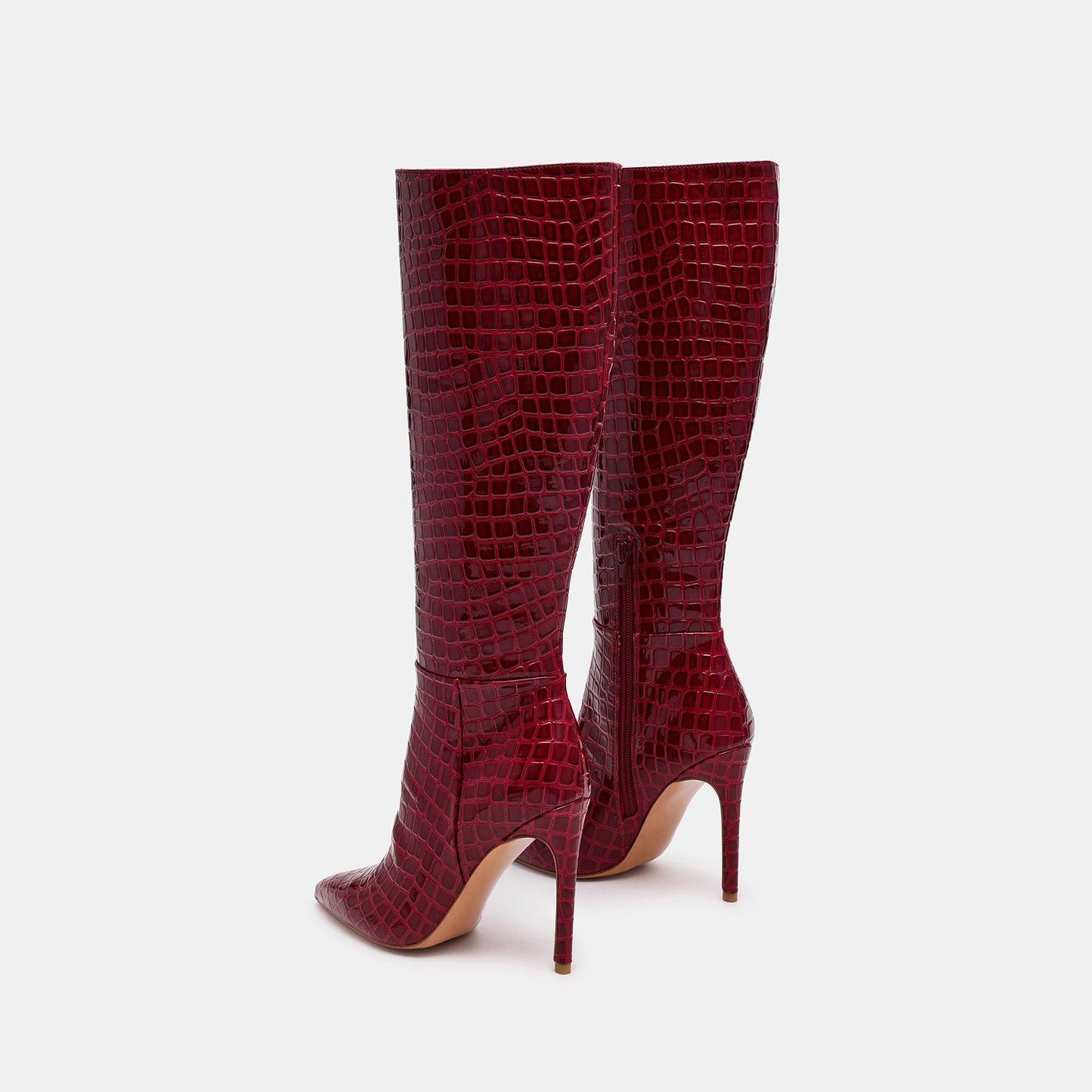 Red Stone Pattern Pointed-Toe Half-Zip Chic Knee High Stiletto Boots