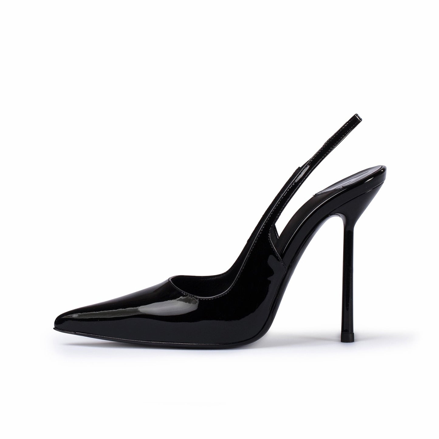Patent Black Pointed-Toe Sleek Slingback High Heels