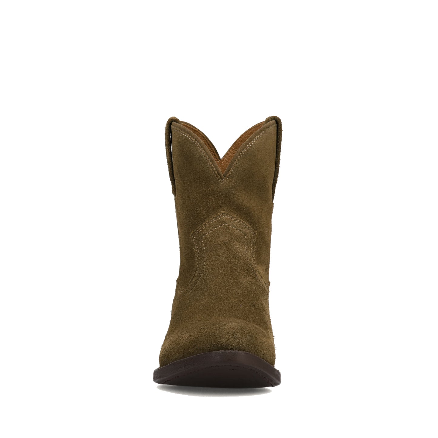 Moss Green Faux Suede Round-Toe Simple Slip-On Ankle Cowgirl Boots