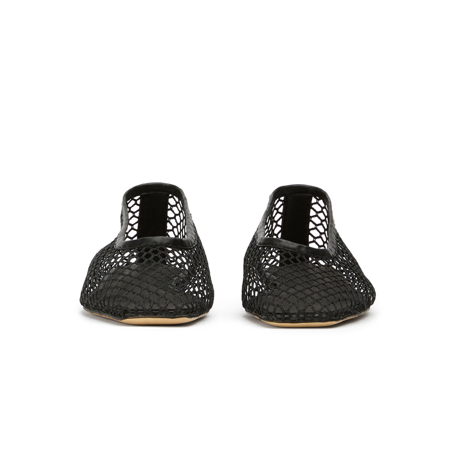 Black Mesh Vegan Leather Square-Toe Ballet Flats
