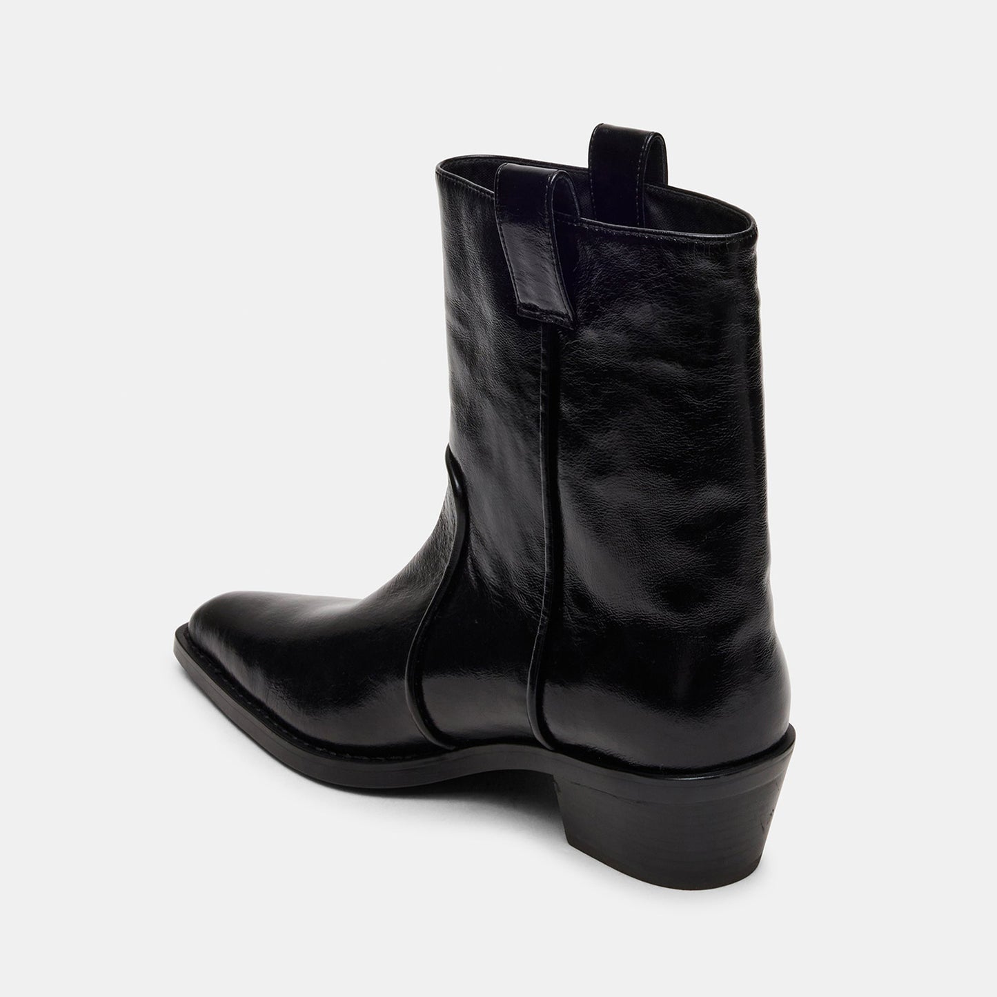 Black Snip-Toe Chic Slip-On Ankle Cowgirl Boots