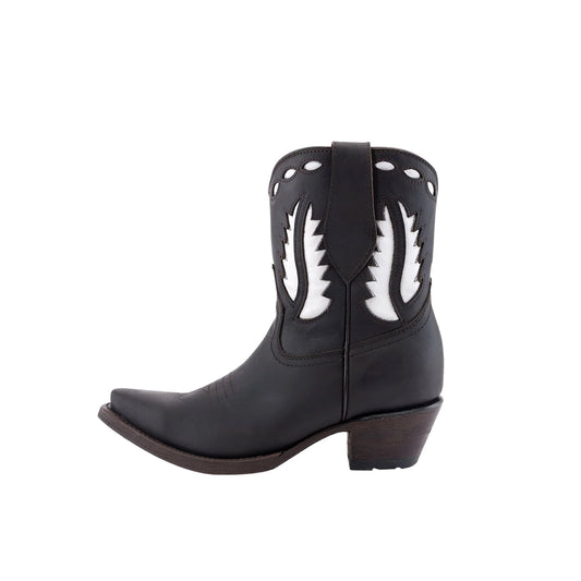 Chocolate Snip-Toe White Inlay Cowgirl Ankle Boots