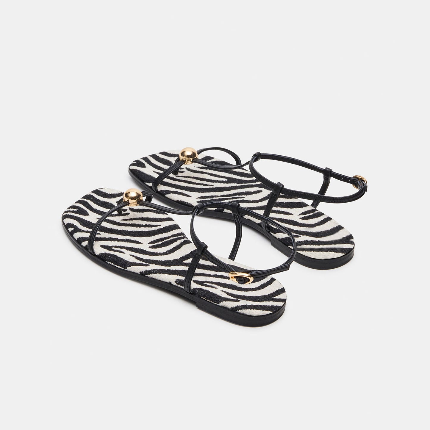 Zebra Pattern Square-Toe Strappy Ankle Strap Sandals Flats