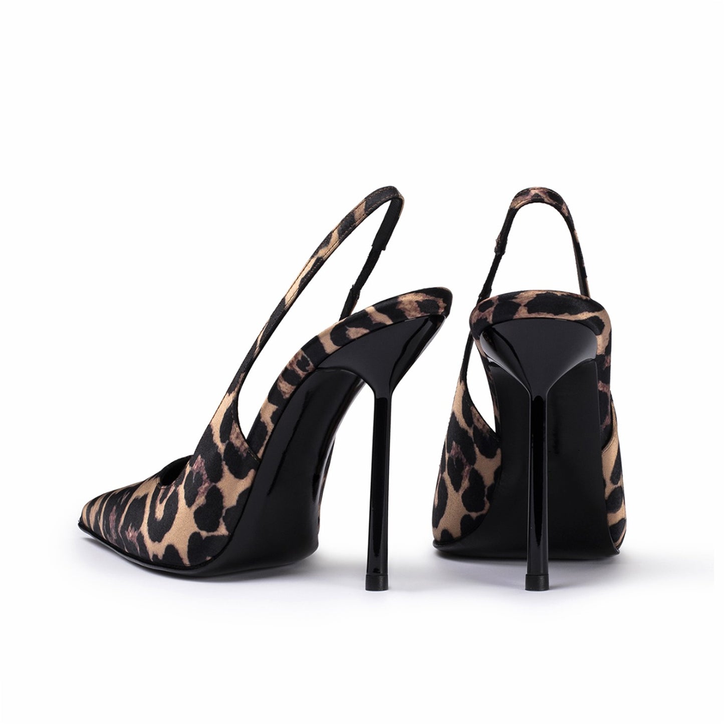 Leopard Satin Pointed-Toe Sleek Slingback High Heels
