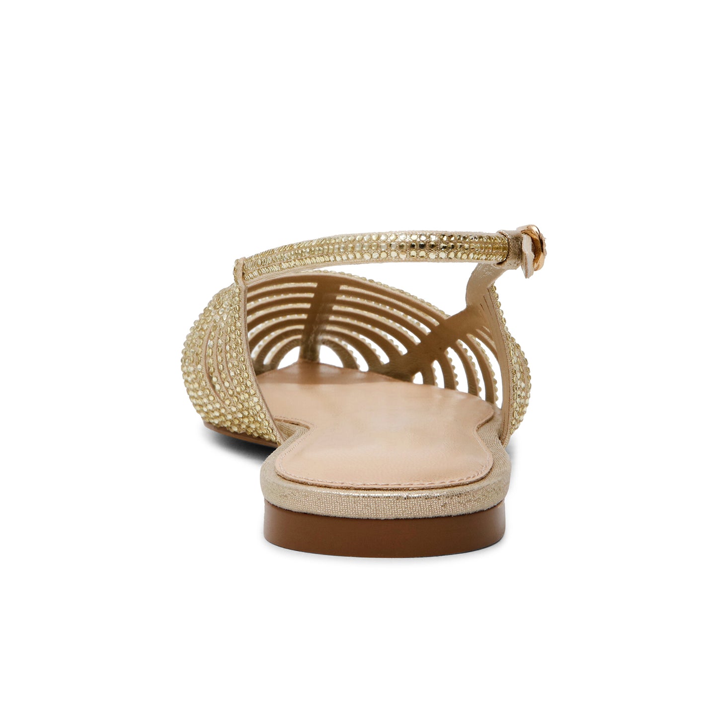 Metallic Gold Pointed-Toe Rhinestone Strappy Slingback Flats