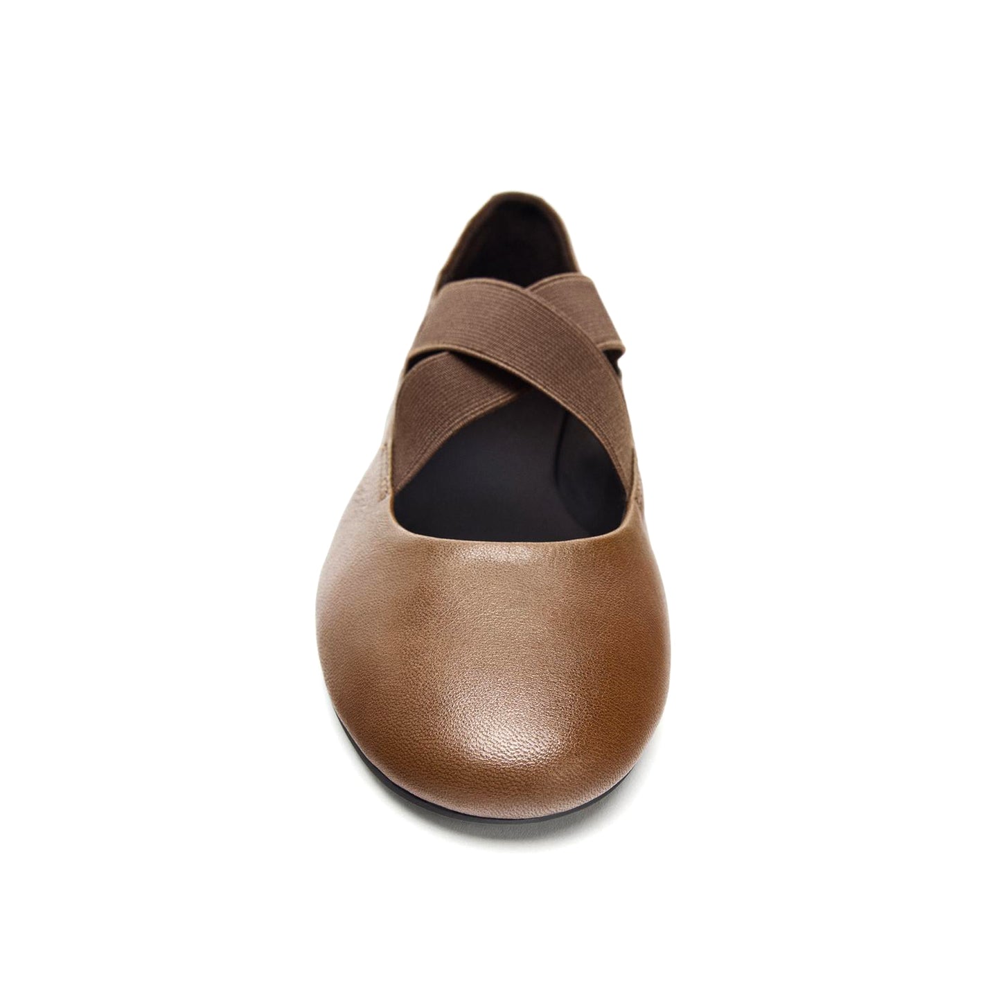Chocolate Round-Toe Crossed Elastic Straps Ballet Flats