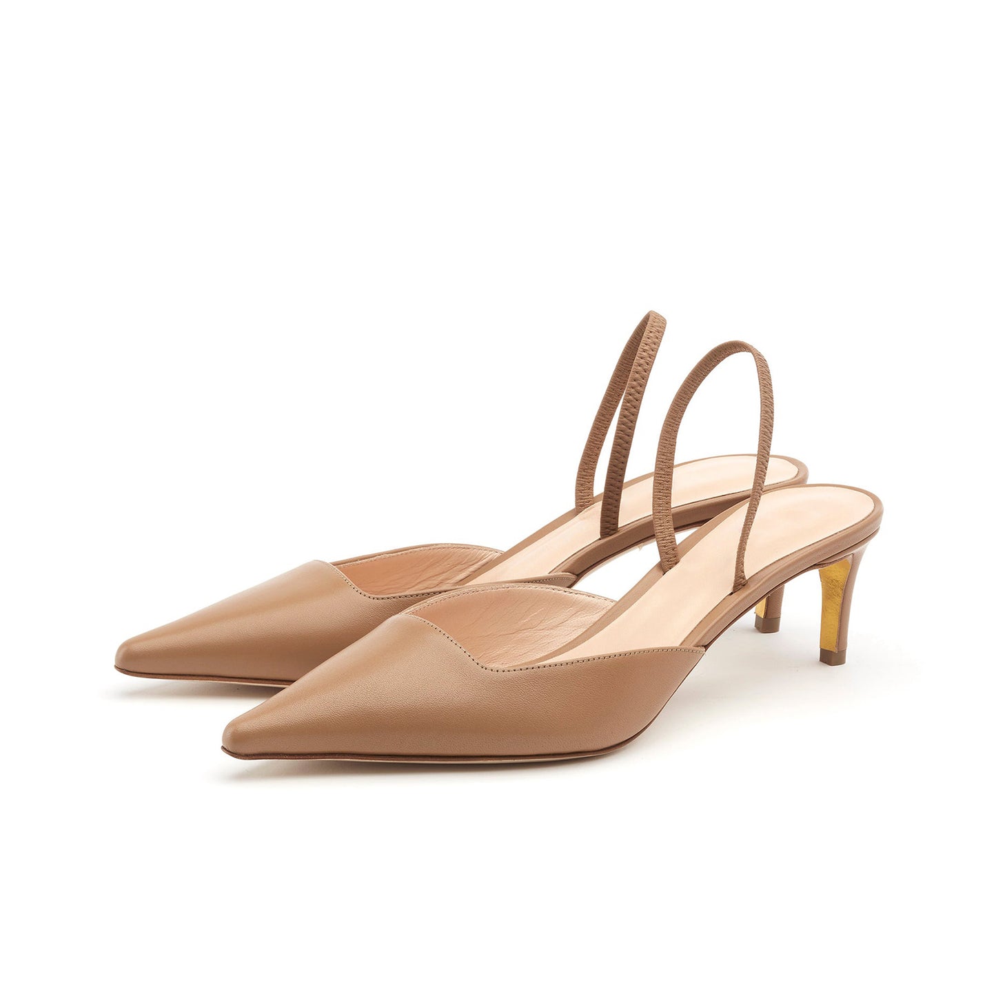 Tan Eel Pattern Pointed-Toe Classic Slingback Kitten Heels
