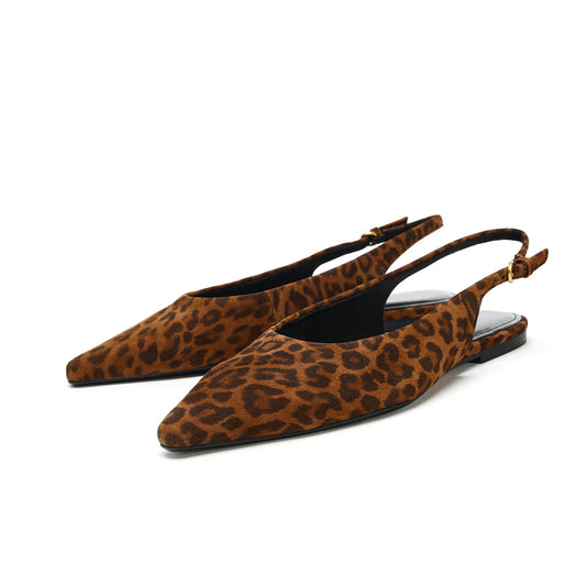 Leopard Faux Suede Pointed-Toe Slingback Flats
