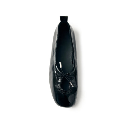 Patent Black Square-Toe Stretchy Ballet Flats