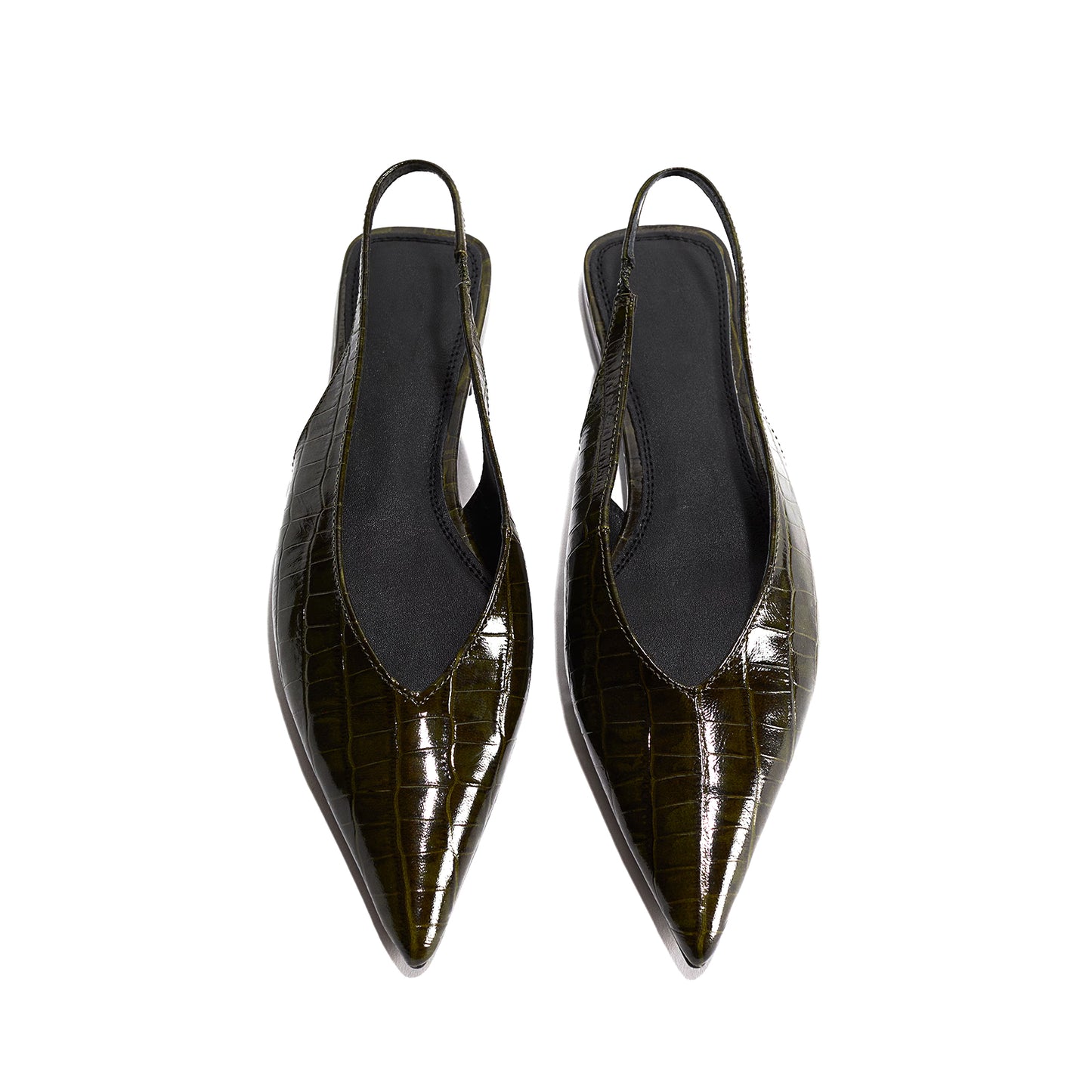 Brown Stone Pattern Pointed-Toe Back Strap Chic Flats