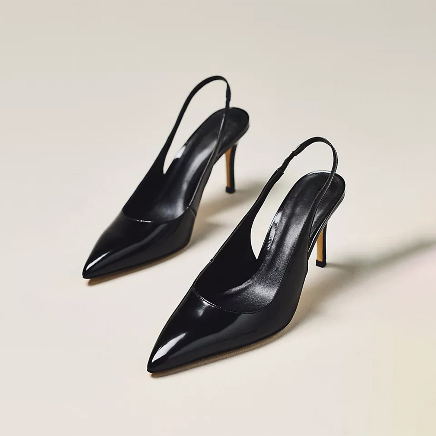Patent Black Pointed-Toe Classic Simple Slingback Kitten Heels