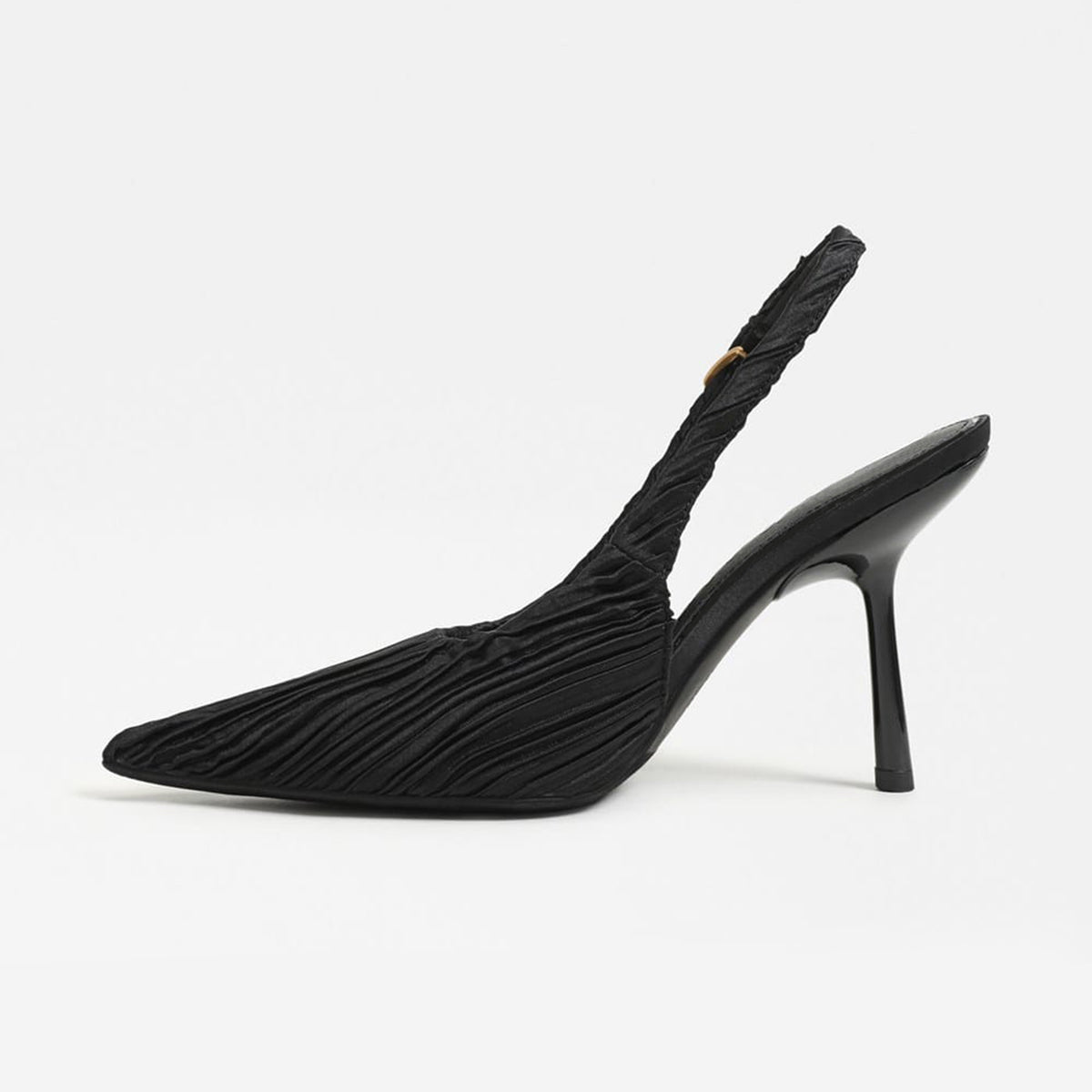 Black Striped Satin Pointed-Toe Back Strap Chic High Heels Pumps