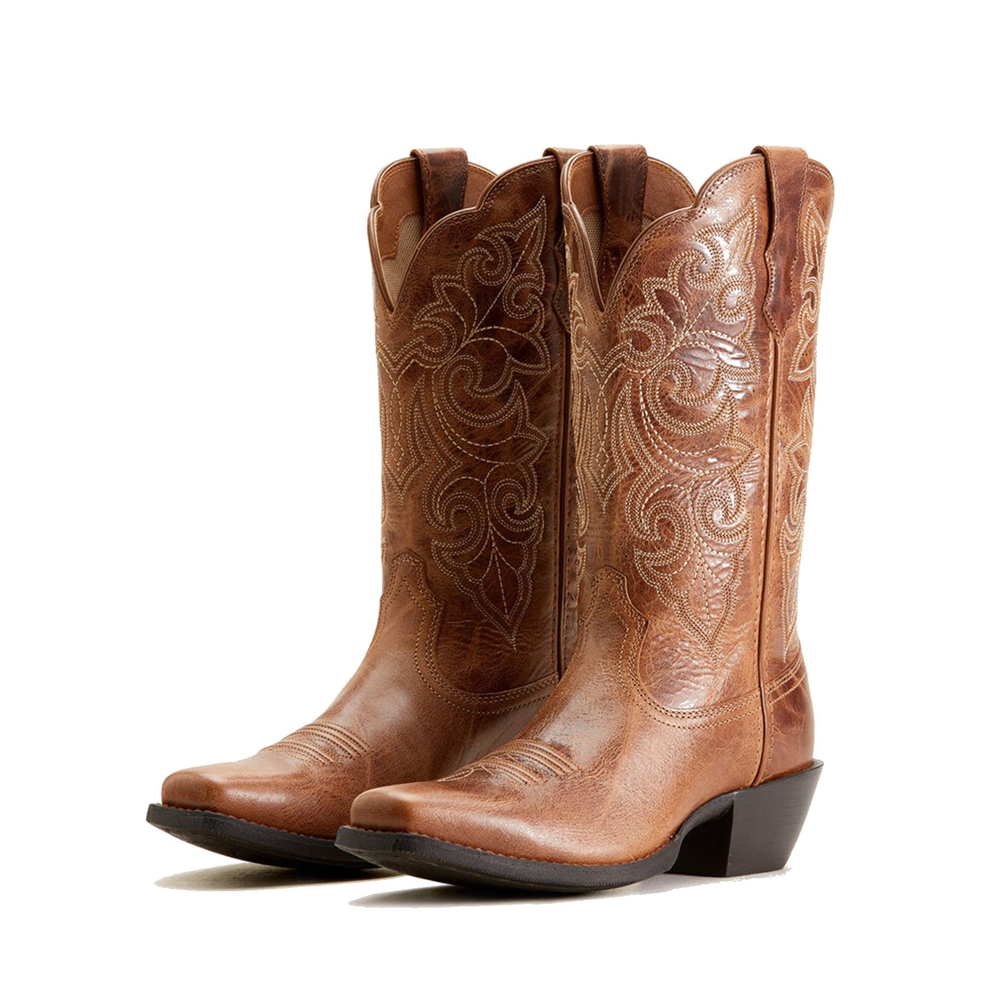 Russet Square-Toe Chic Embroidery Classic Mid Calf Cowgirl Boots